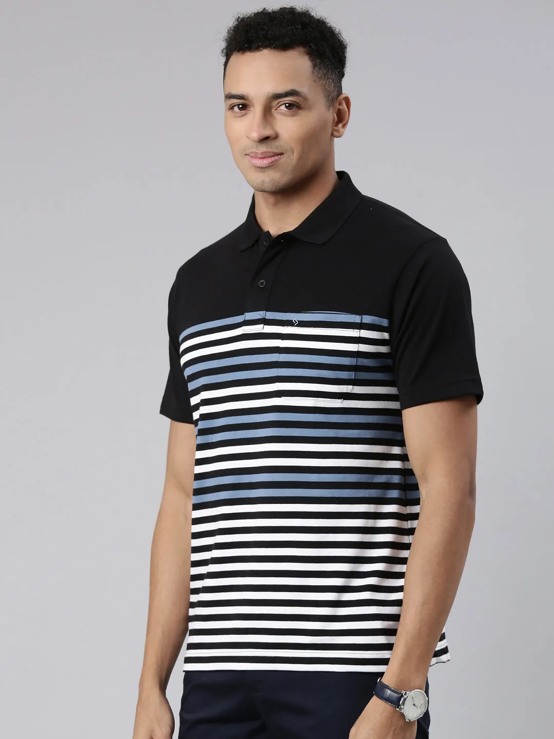 Classic Polo Men's Half Sleeve Black/White Polo Neck Cotton Blend Authentic Fit T-Shirt | AVON - 576 B AF P