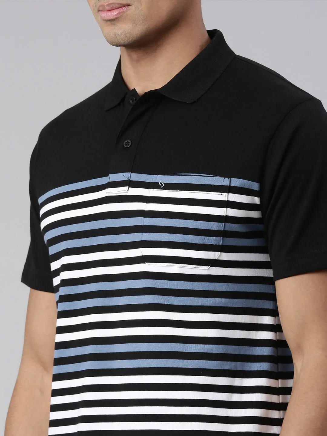 Classic Polo Men's Half Sleeve Black/White Polo Neck Cotton Blend Authentic Fit T-Shirt | AVON - 576 B AF P