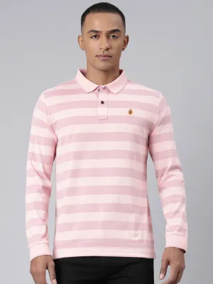 Classic Polo Mens Striped Lt.Orange/Peach Polo Neck Slim Fit T-Shirt | CPEG FS - 308 A SF P