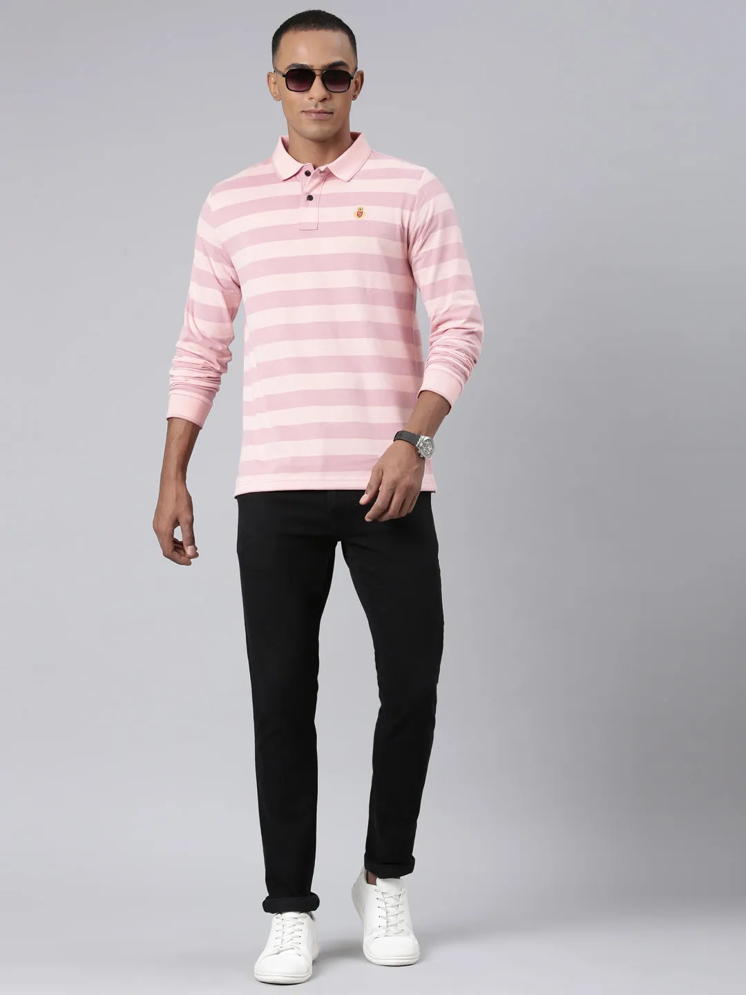 Classic Polo Mens Striped Lt.Orange/Peach Polo Neck Slim Fit T-Shirt | CPEG FS - 308 A SF P