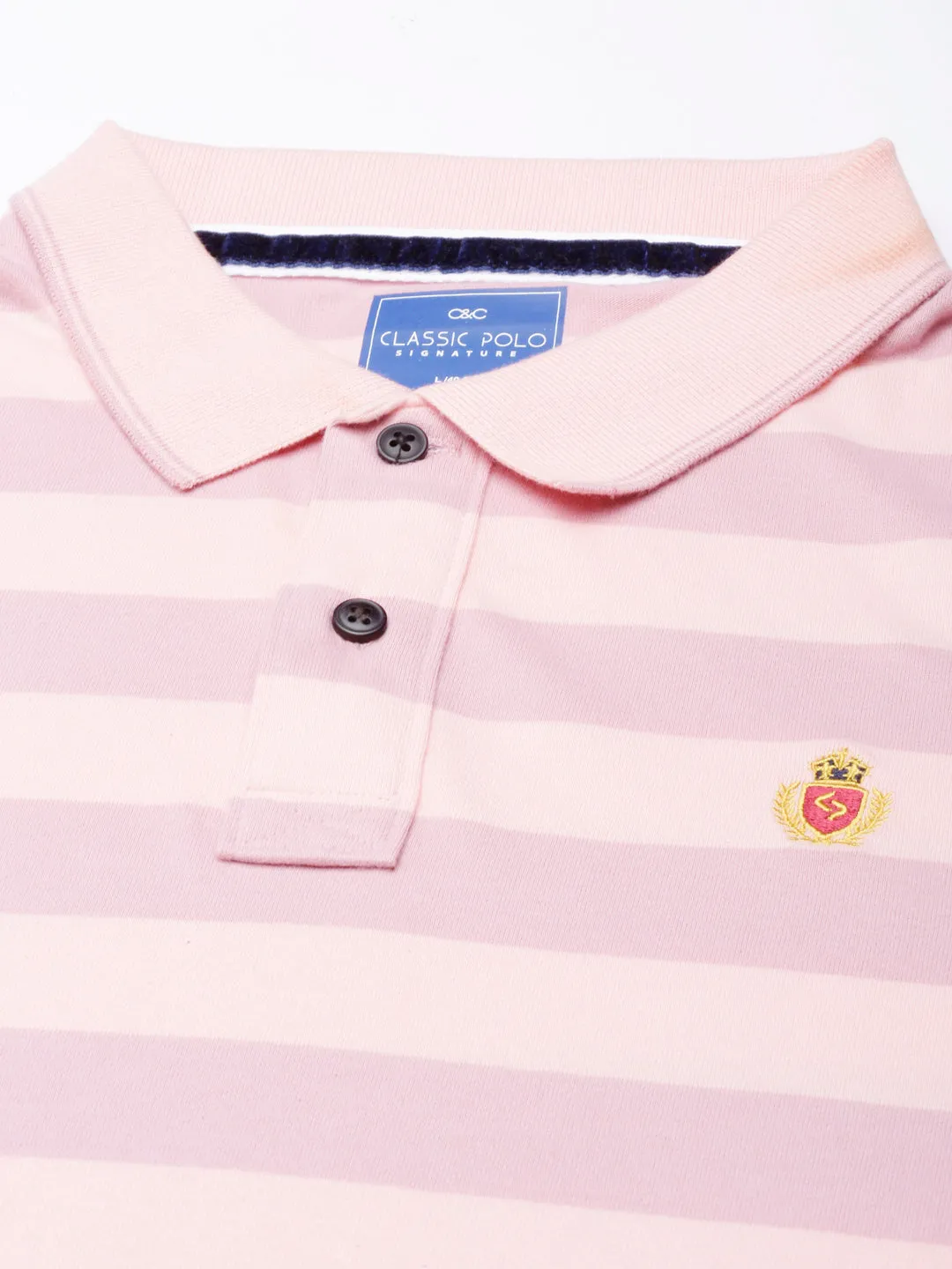 Classic Polo Mens Striped Lt.Orange/Peach Polo Neck Slim Fit T-Shirt | CPEG FS - 308 A SF P