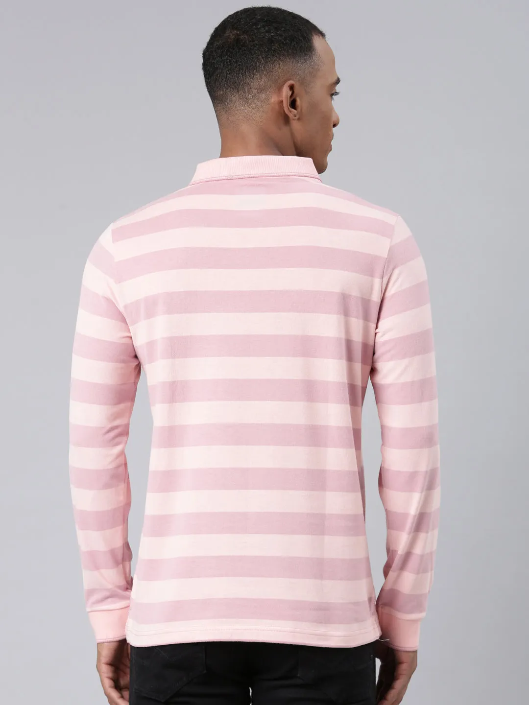 Classic Polo Mens Striped Lt.Orange/Peach Polo Neck Slim Fit T-Shirt | CPEG FS - 308 A SF P