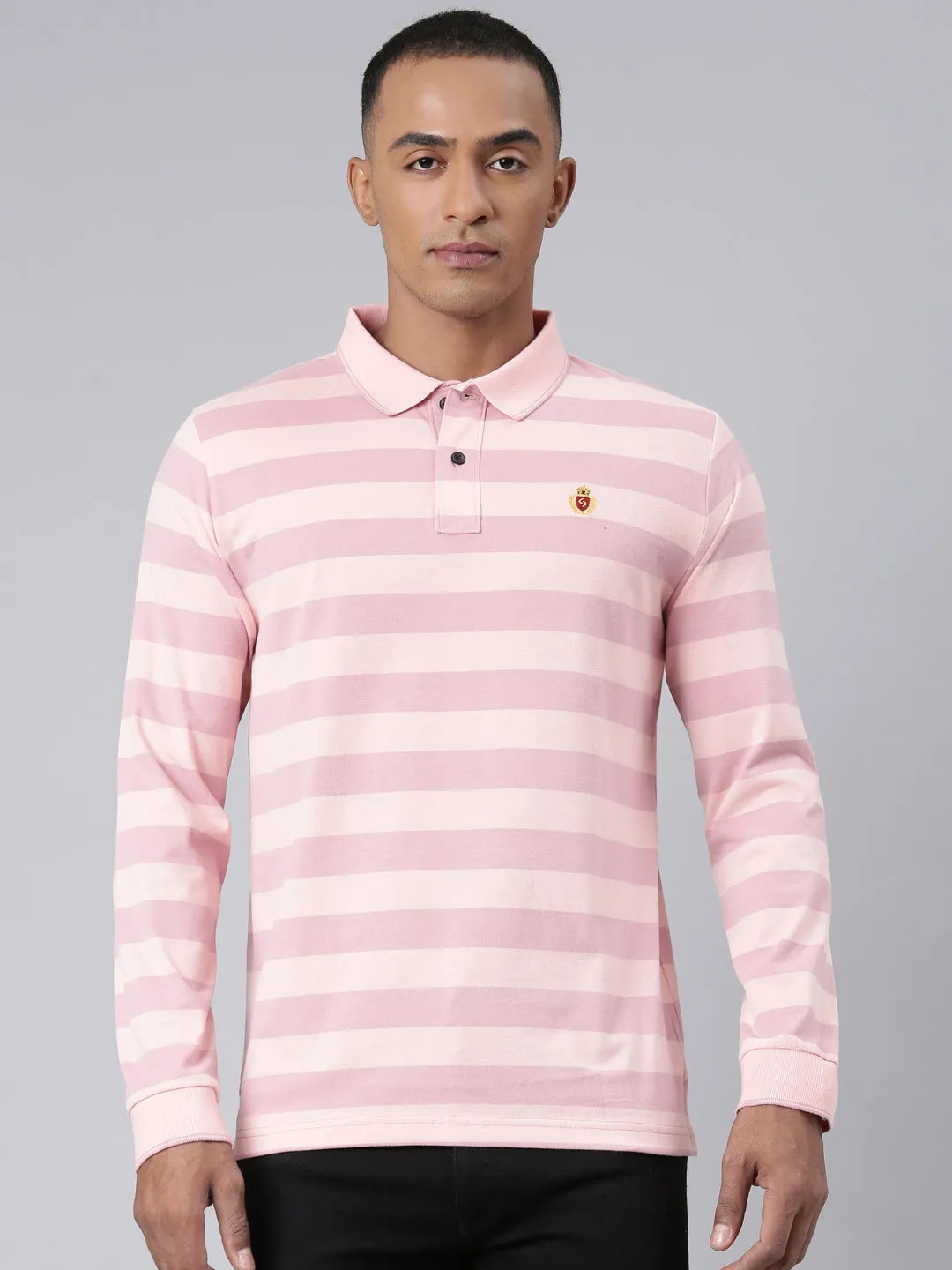 Classic Polo Mens Striped Lt.Orange/Peach Polo Neck Slim Fit T-Shirt | CPEG FS - 308 A SF P