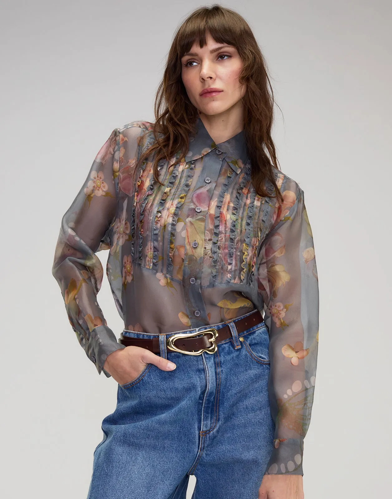Claude Silk Organza Tuxedo Shirt