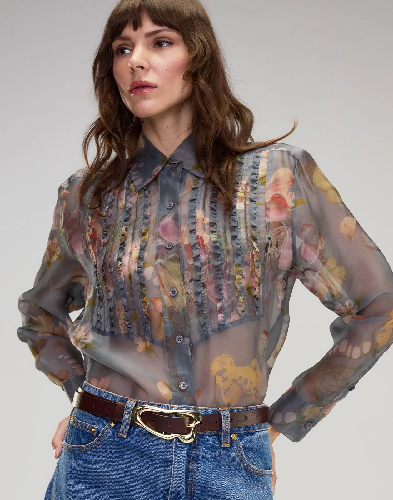 Claude Silk Organza Tuxedo Shirt