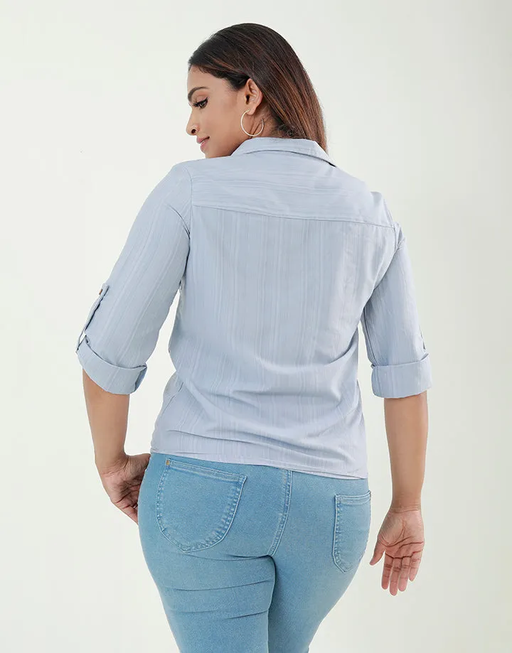Collared Blouse with Tab Sleeves