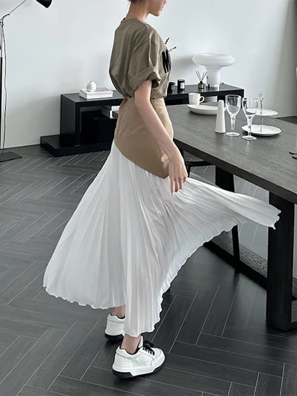 Contrast Color Pleated Split-Joint A-Line Loose Skirts Bottoms