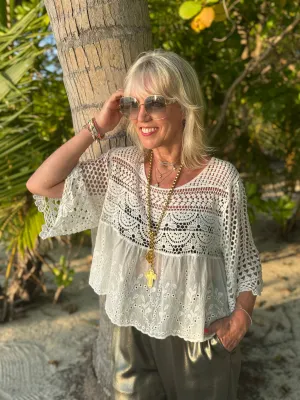 Crochet Scoop Neck Top in White