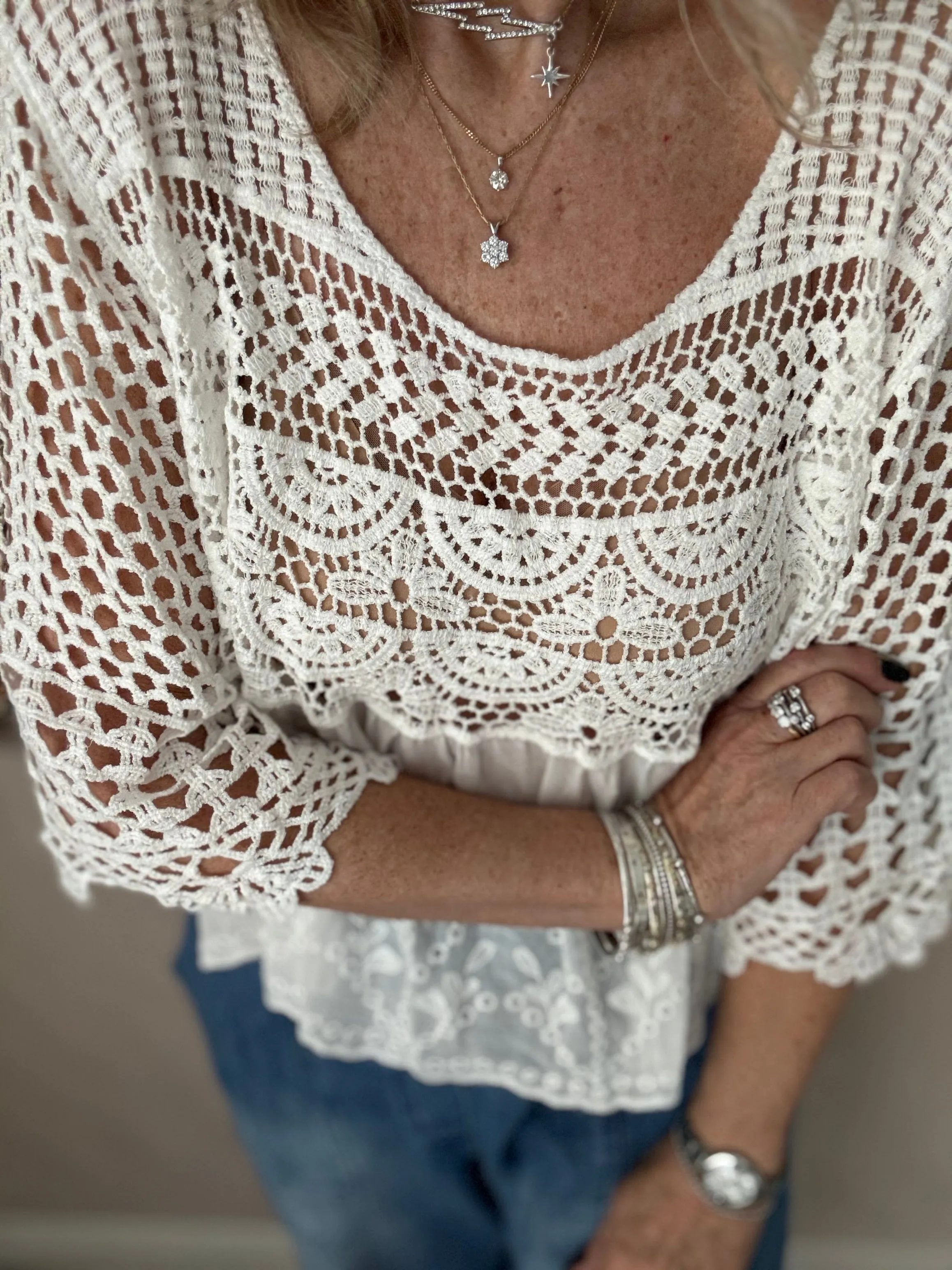 Crochet Scoop Neck Top in White
