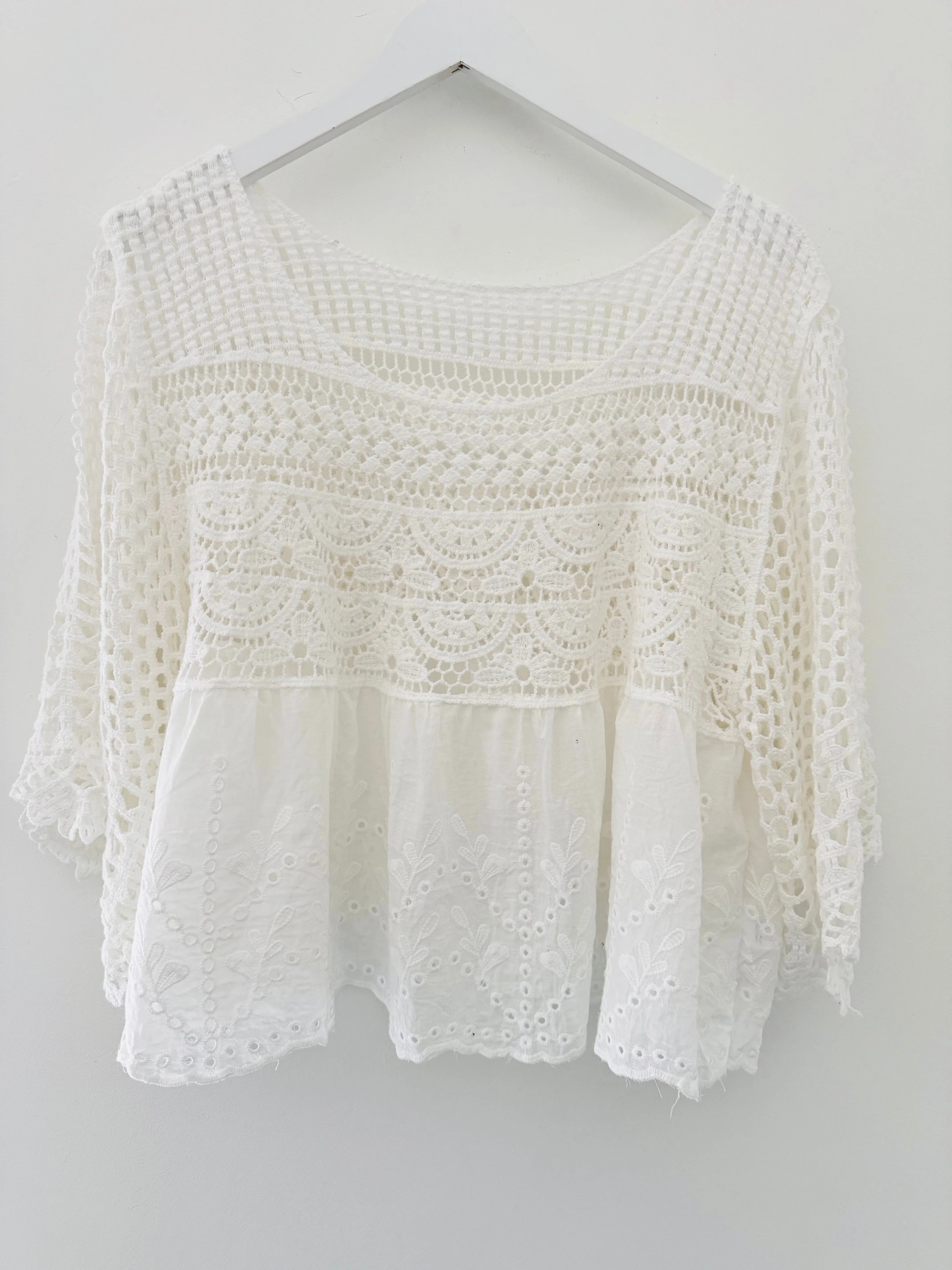Crochet Scoop Neck Top in White