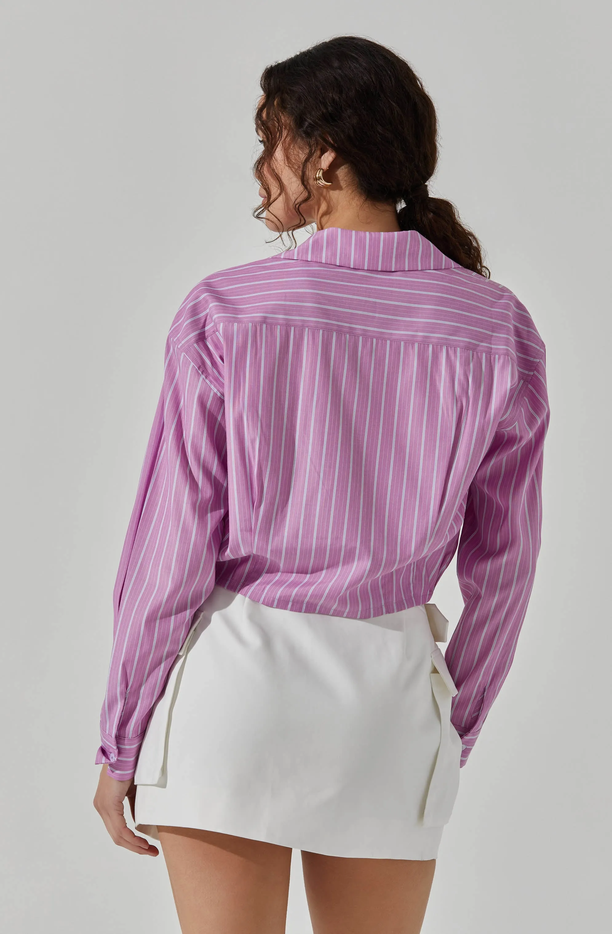 Cropped Pinstripe Collared Top