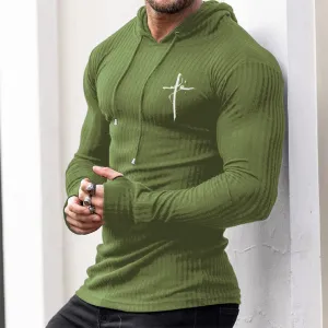 CROSS ANCHOR STRIPED GRAPHIC KNITTED HOODIE