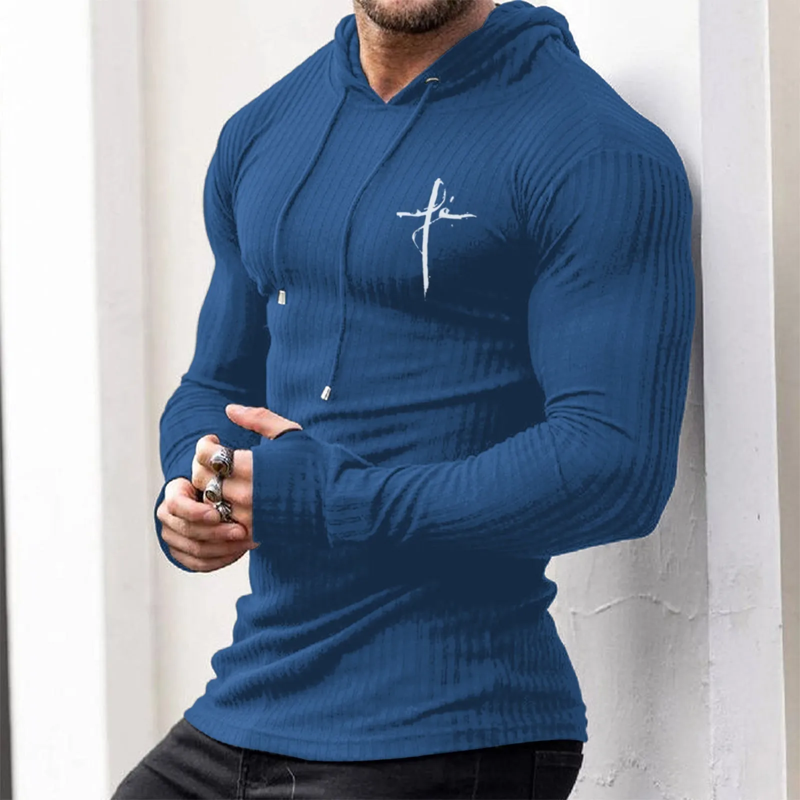 CROSS ANCHOR STRIPED GRAPHIC KNITTED HOODIE