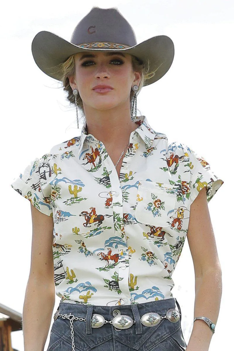 Cruel Cowboy Print Snap Top
