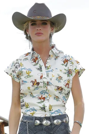 Cruel Cowboy Print Snap Top