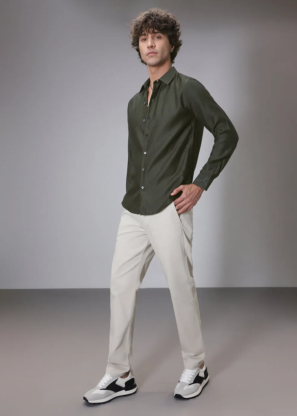 Dark Olive Lazer Cut Shirt