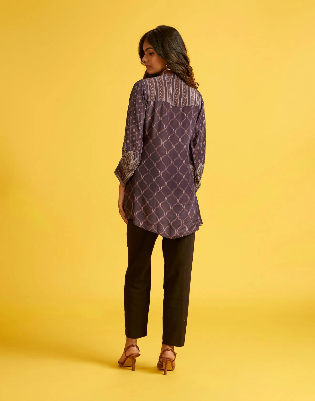 Dark Plum Printed Crepe Tunic Top