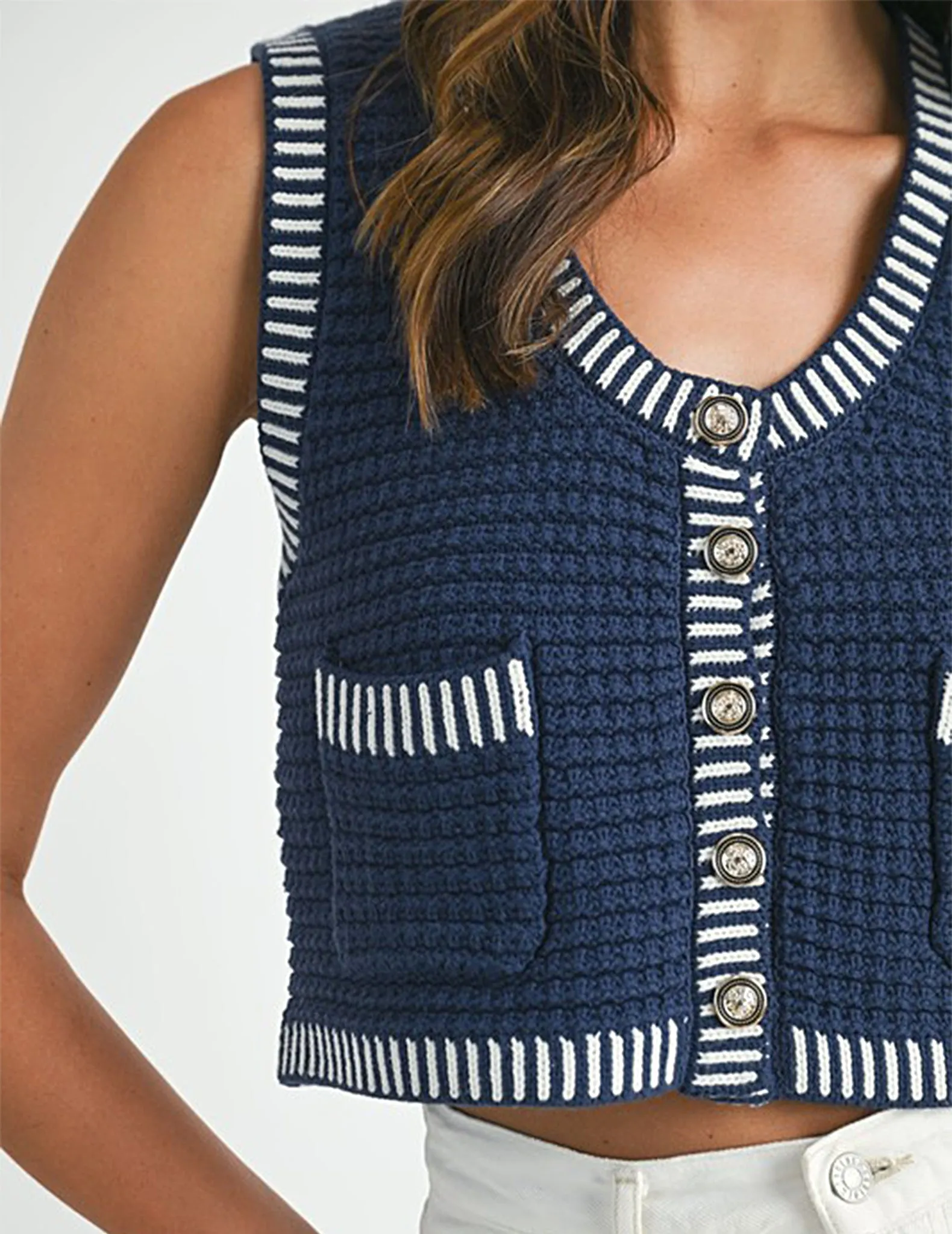 Dinah Navy Knit Buttoned Tank Top