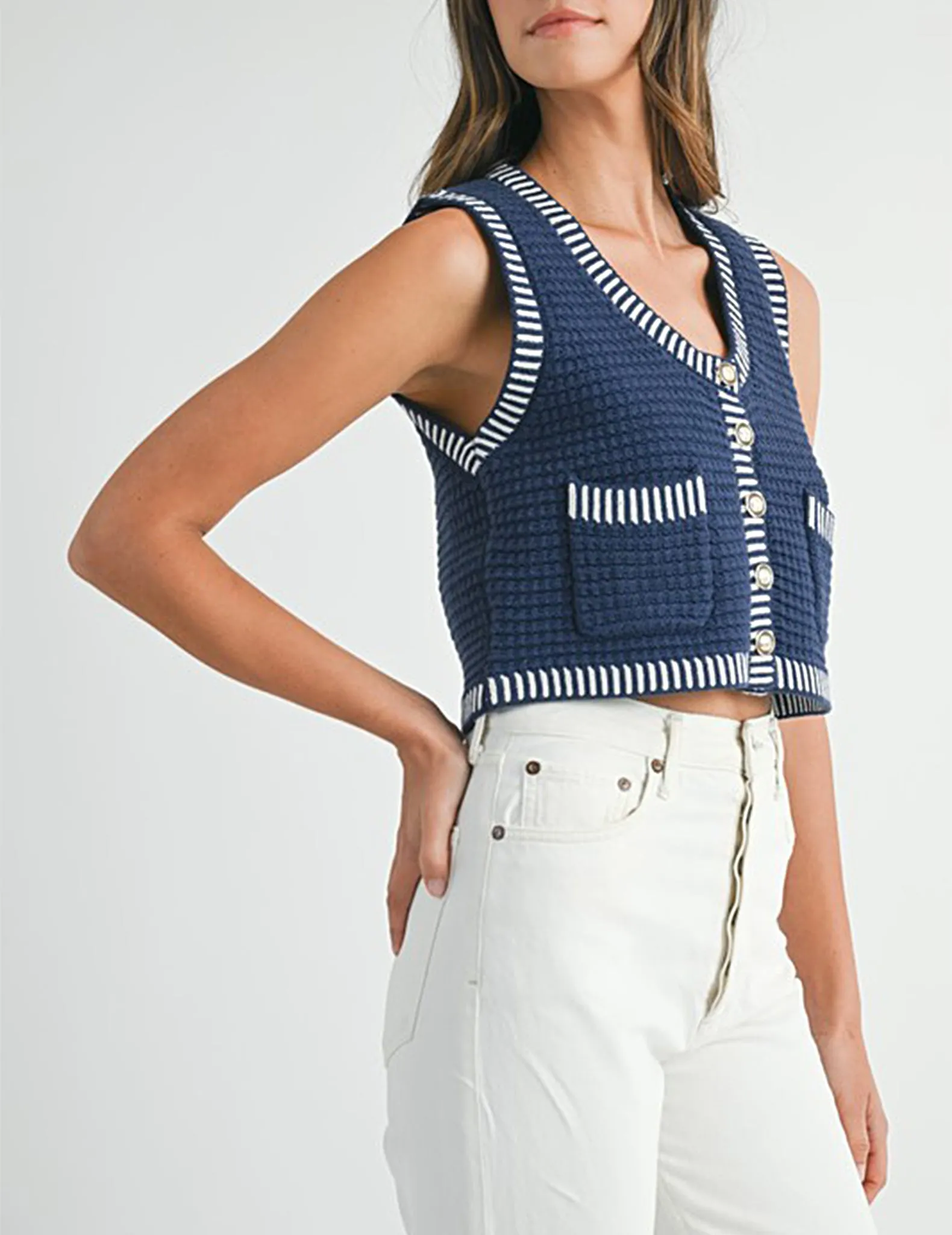 Dinah Navy Knit Buttoned Tank Top