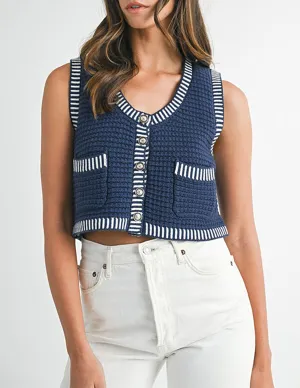 Dinah Navy Knit Buttoned Tank Top