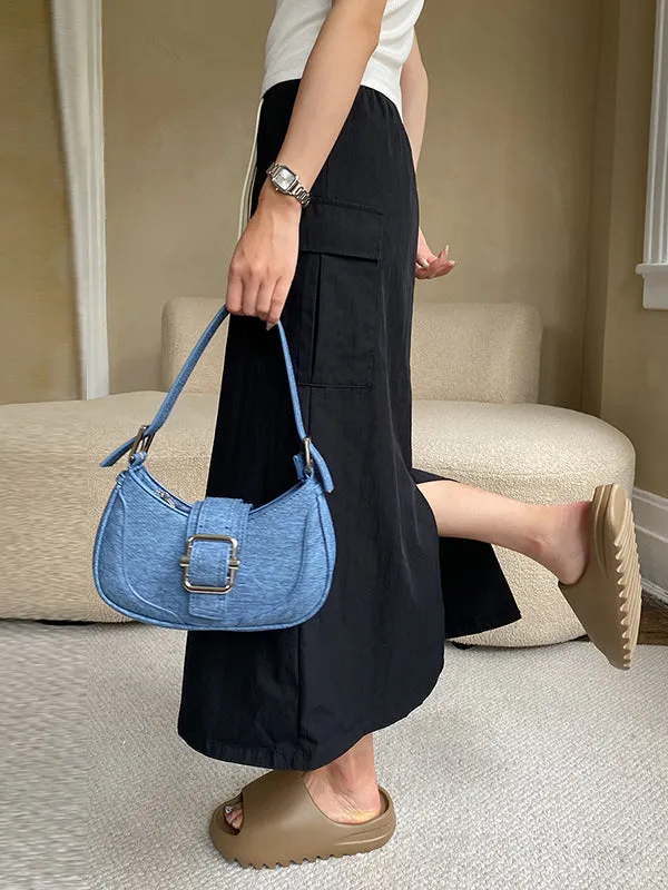 Drawstring Elasticity Pockets Split-Back Split-Joint A-Line Loose Skirts Bottoms