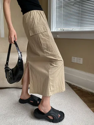 Drawstring Elasticity Pockets Split-Back Split-Joint A-Line Loose Skirts Bottoms