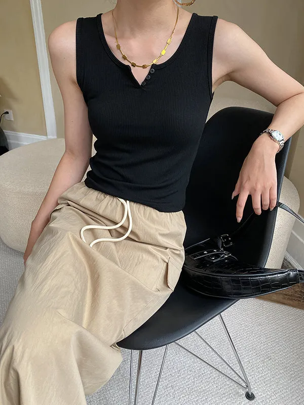 Drawstring Elasticity Pockets Split-Back Split-Joint A-Line Loose Skirts Bottoms