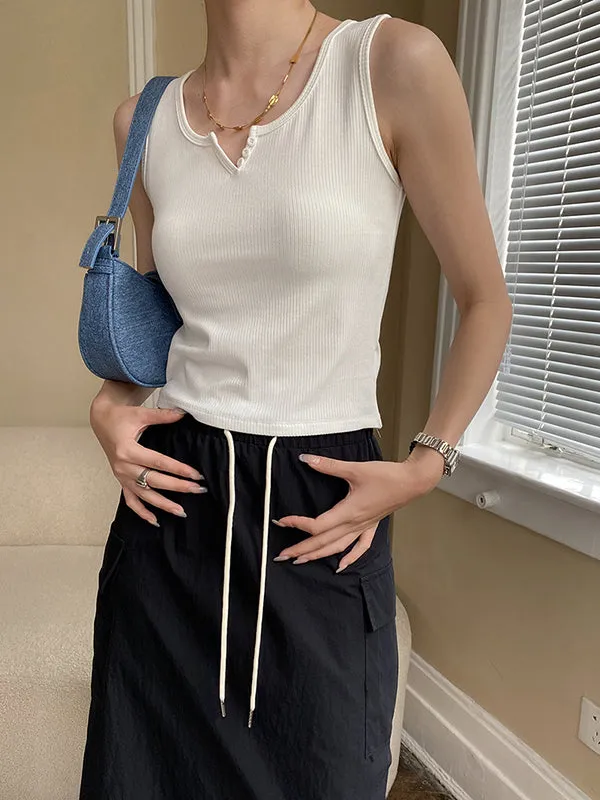 Drawstring Elasticity Pockets Split-Back Split-Joint A-Line Loose Skirts Bottoms