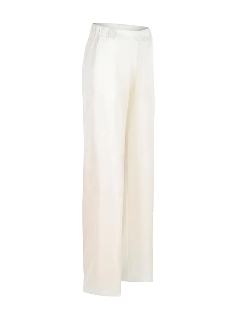 Elasticated Waist Wide Leg Satin Pants - Ecru