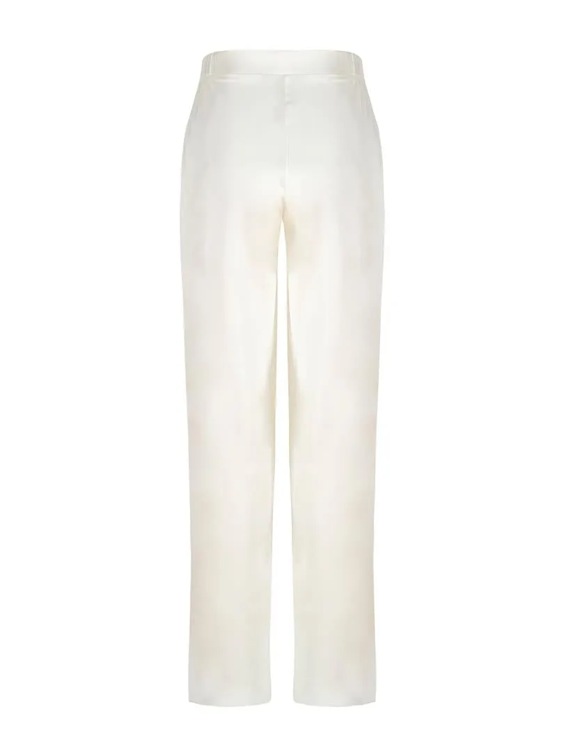 Elasticated Waist Wide Leg Satin Pants - Ecru