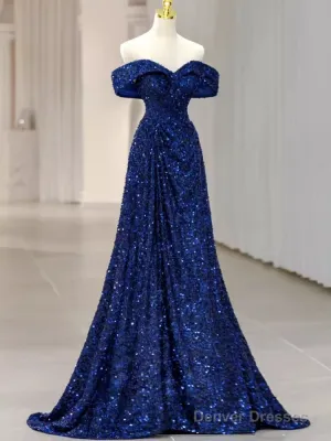 Elegant A Line Off The Shoulder Royal Blue Prom Dresses Formal Evening Dress