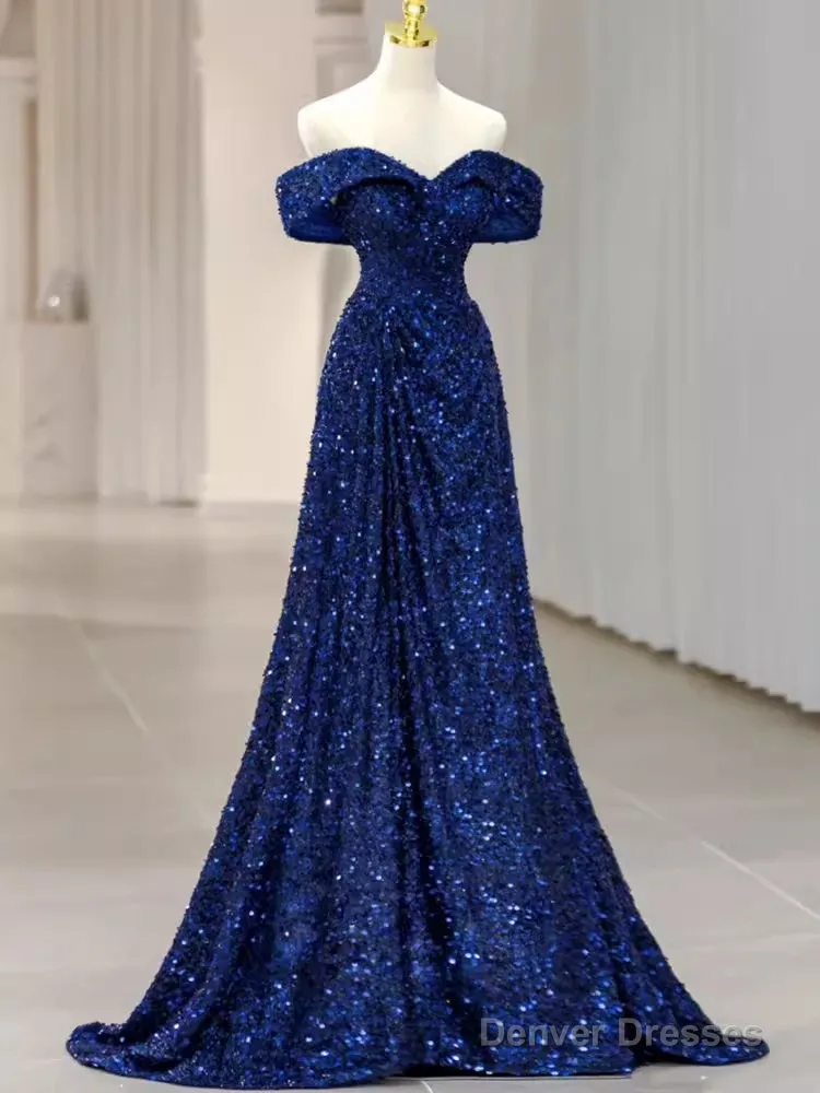 Elegant A Line Off The Shoulder Royal Blue Prom Dresses Formal Evening Dress