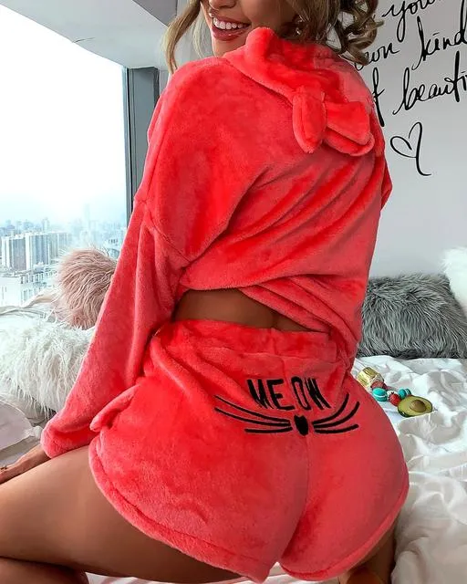 Elegant Casual Winter Warm Hooded Jacket and Short
