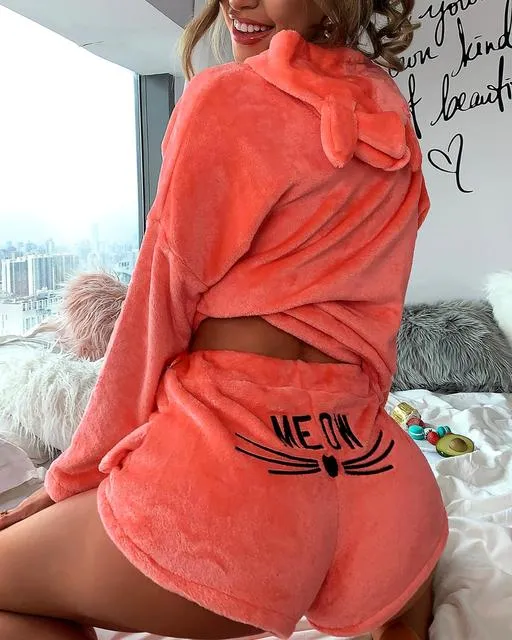 Elegant Casual Winter Warm Hooded Jacket and Short