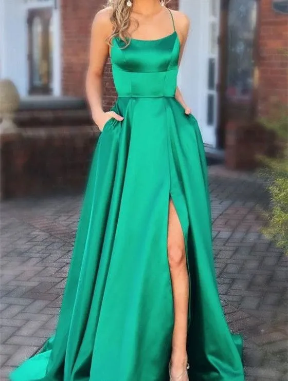 Elegant Gray Spaghetti Straps Backless Prom Dress