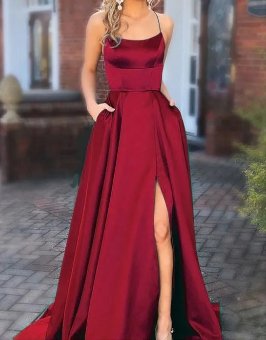 Elegant Gray Spaghetti Straps Backless Prom Dress
