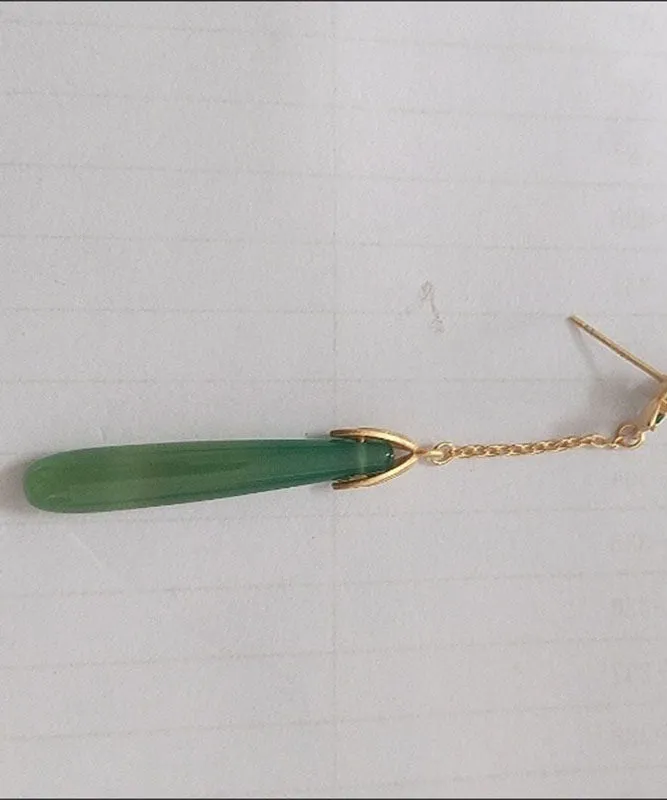 Elegant Green Sterling Silver Green Agate Water Drop Tassel Drop Earrings LY7758