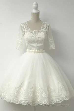 Elegant Half Sleeves White Ball Gown Homecoming Dress With Lace