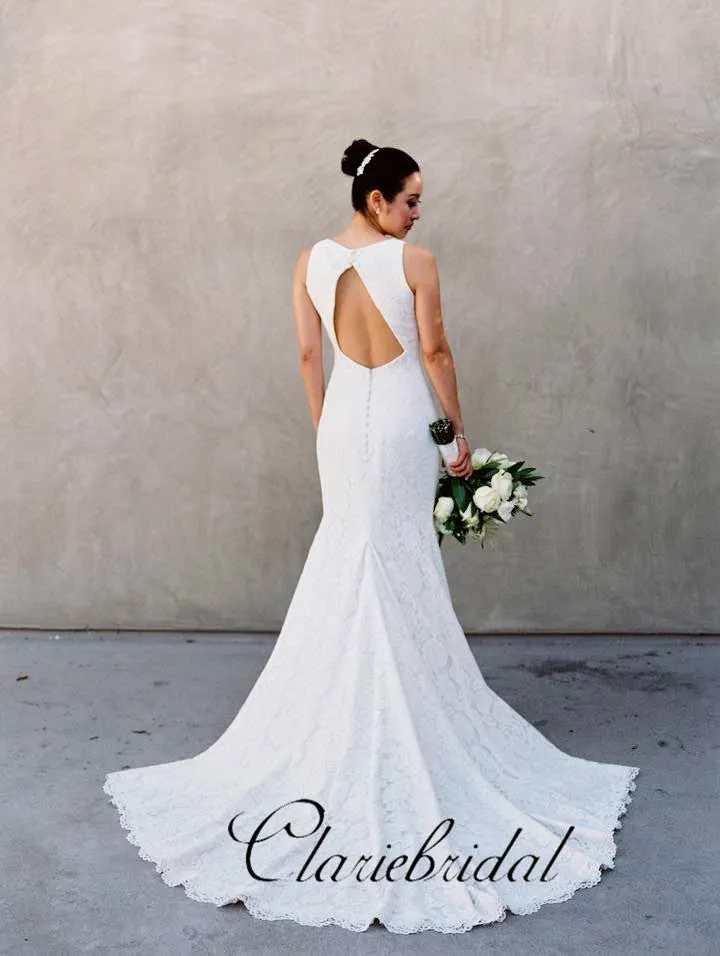 Elegant Mermaid Lace Wedding Dresses, Open Back Wedding Dresses