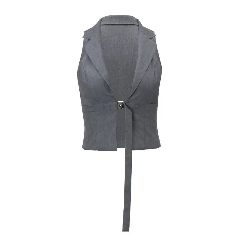 Elegant Slim Fit Lapel Suit Vest with Tied Halter