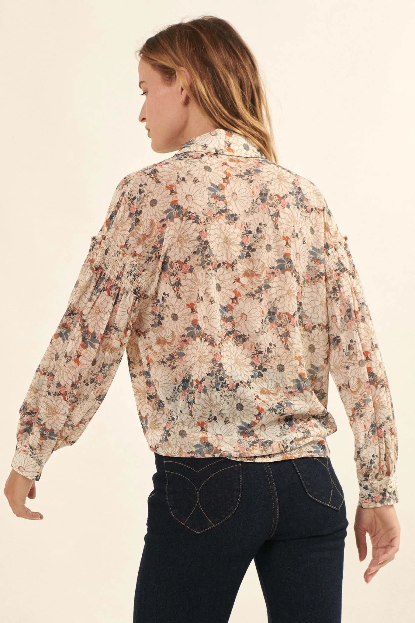 Embrace Me Smocked Floral Button-Front Shirt