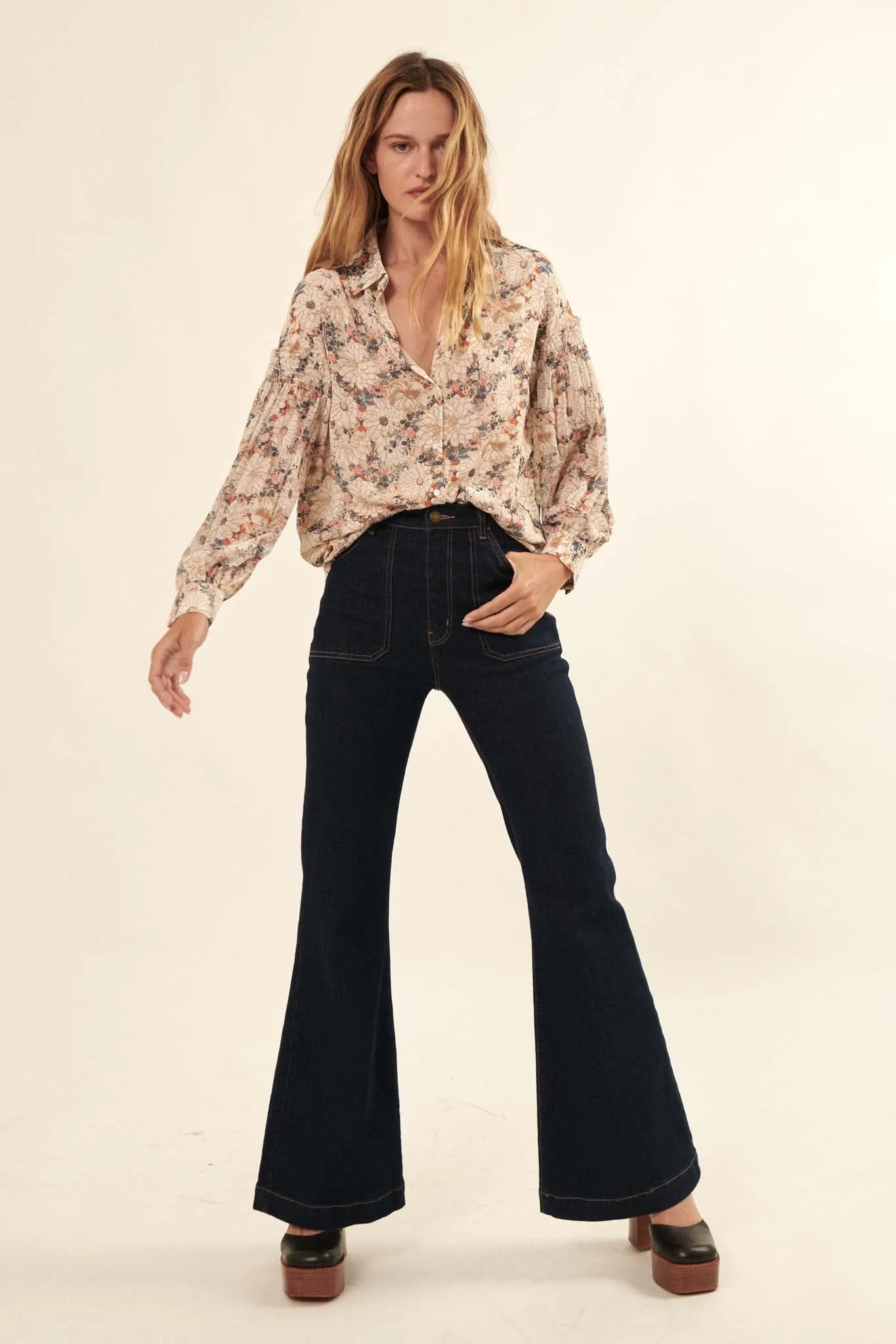 Embrace Me Smocked Floral Button-Front Shirt