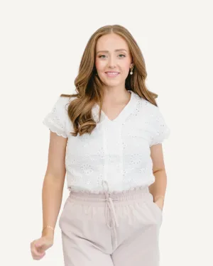 Eyelet Ruffle Sleeve Top