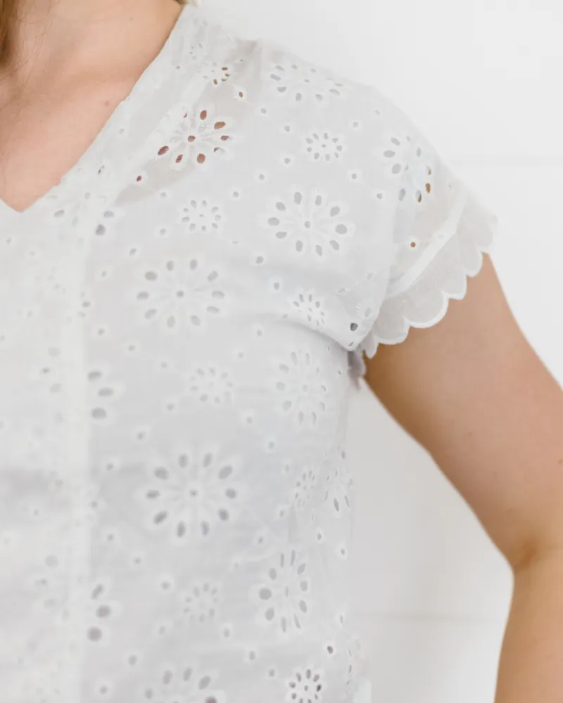 Eyelet Ruffle Sleeve Top