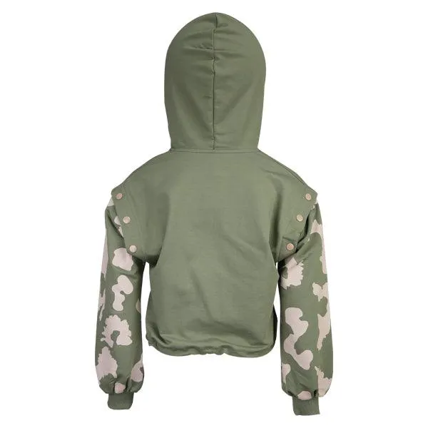 GIRLS HOODIE WITH DETACHABLE SLEEVES - ARMY GREEN