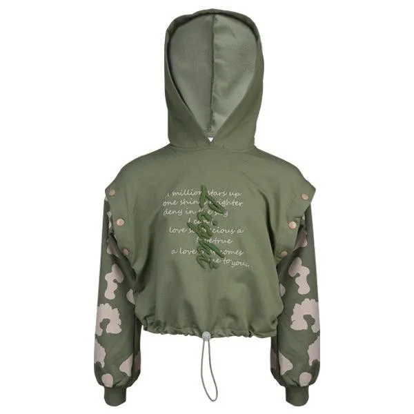 GIRLS HOODIE WITH DETACHABLE SLEEVES - ARMY GREEN