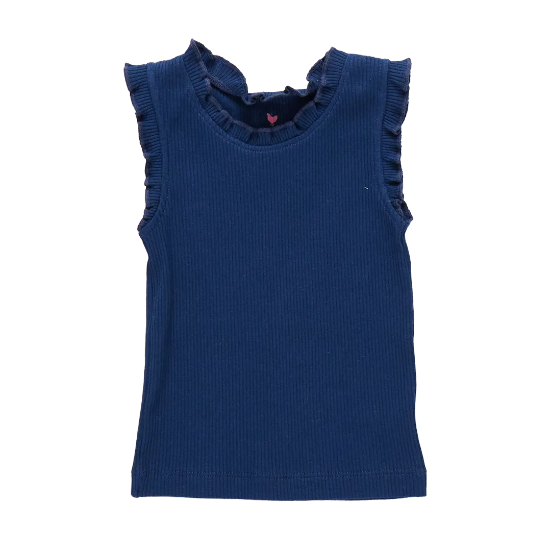 Girls Organic Ruffle Rib Tank - Navy
