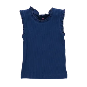 Girls Organic Ruffle Rib Tank - Navy