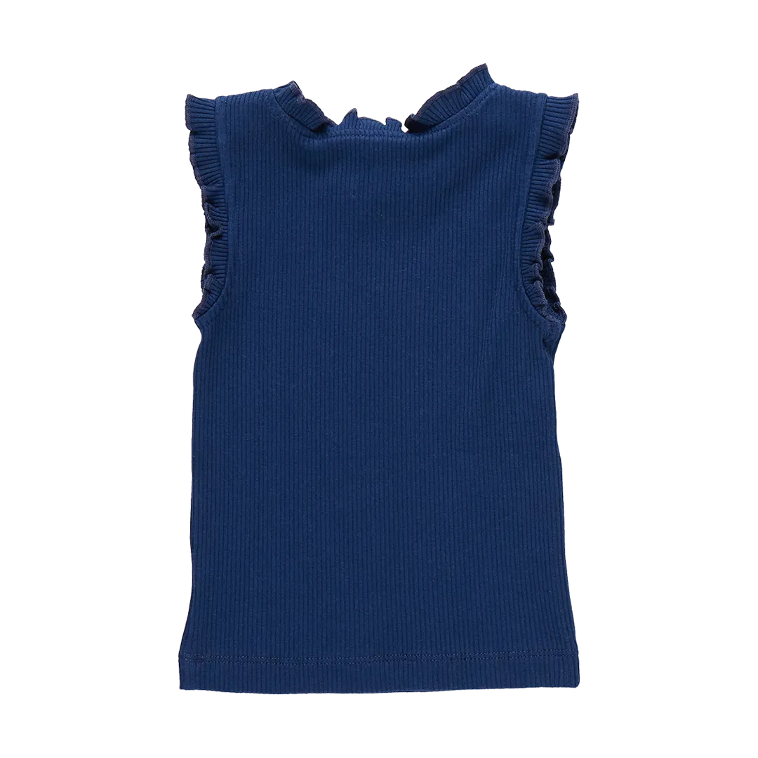 Girls Organic Ruffle Rib Tank - Navy