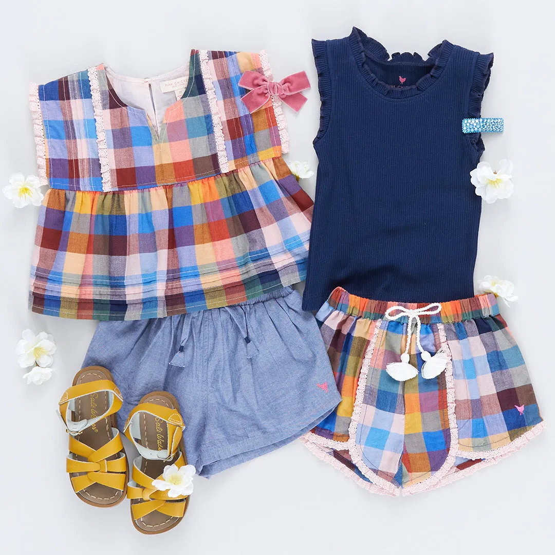 Girls Organic Ruffle Rib Tank - Navy